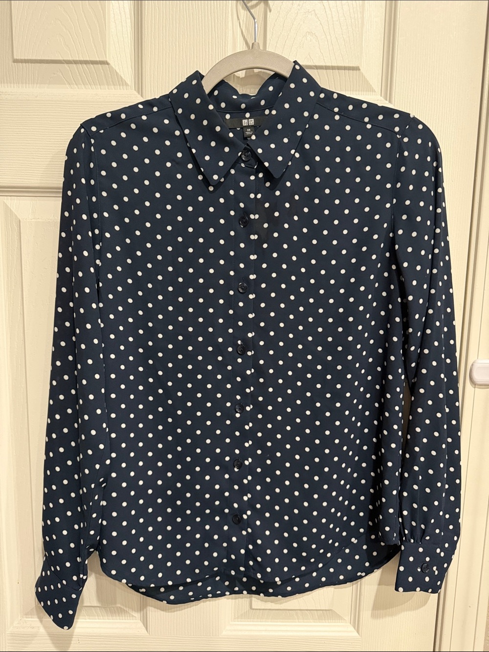 Uniqlo Navy and White Polka Dot Button-Down Shirt
